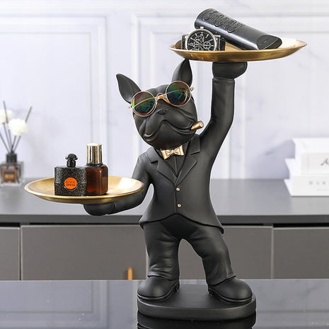 Bulldog Resin Butler Statue With Tray / Ruchi