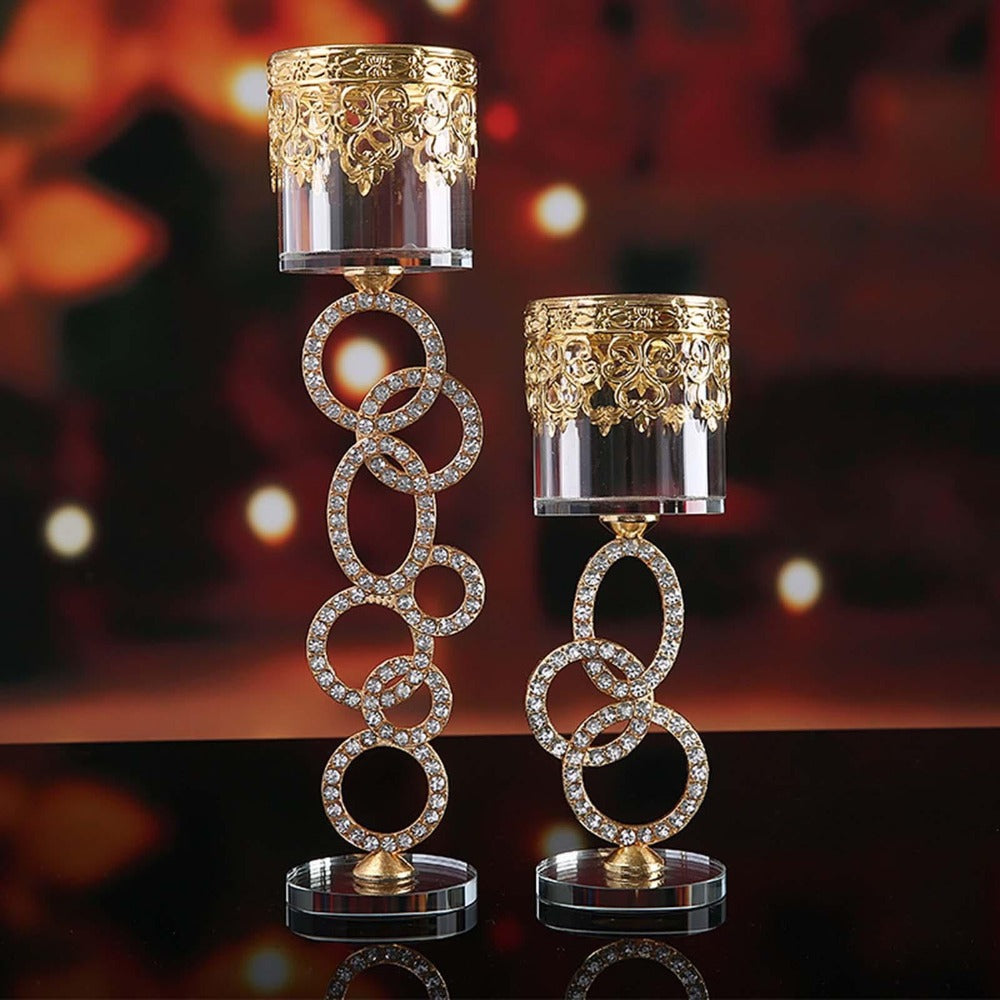 Antiquated Multi Ring Design Glass Crystal Candle Holder / Ruchi