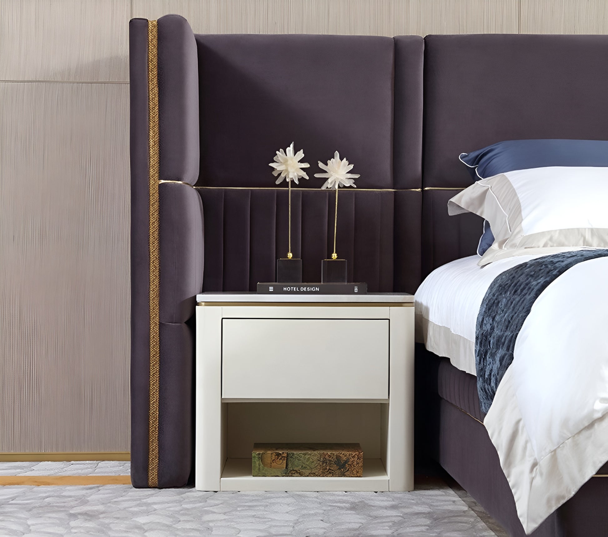Luxurious U Shaped Headboard Velvet Upholstered Bed / Ruchi