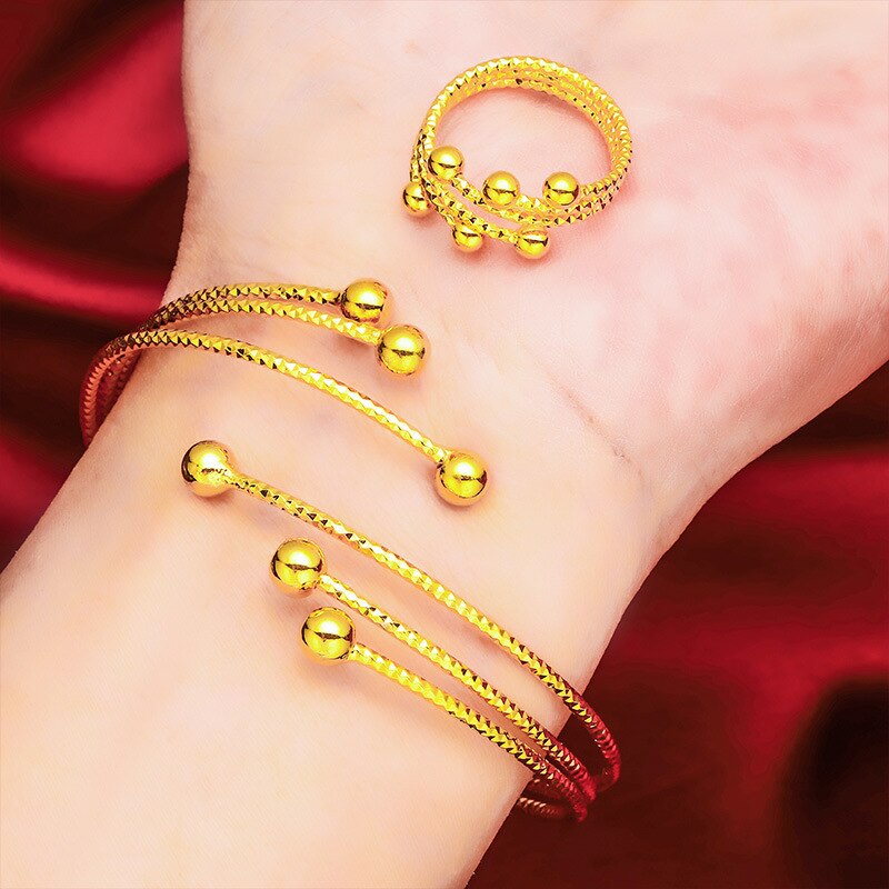 Golden Metal Cuff Bangle And Ring Set / Ruchi