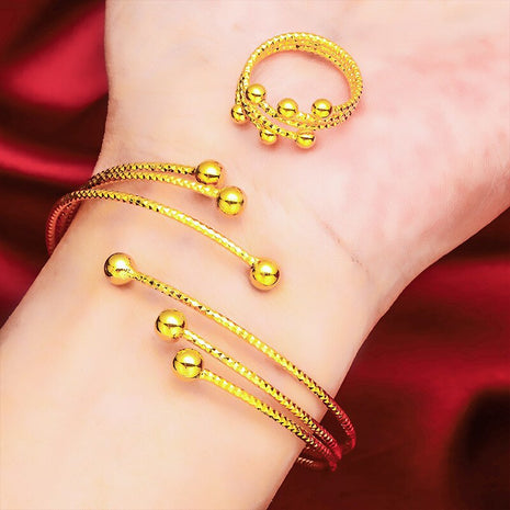Golden Metal Cuff Bangle And Ring Set / Ruchi