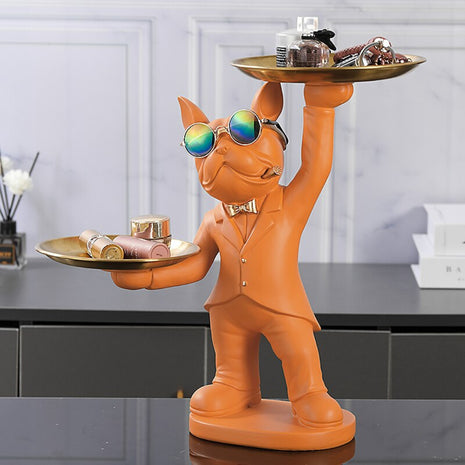 Bulldog Resin Butler Statue With Tray / Ruchi