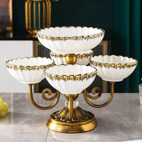 Metal Fruit Stand With 2 Ceramic Bowls / Ruchi