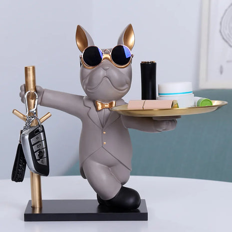 Bulldog Resin Statue With Metal Tray / Ruchi