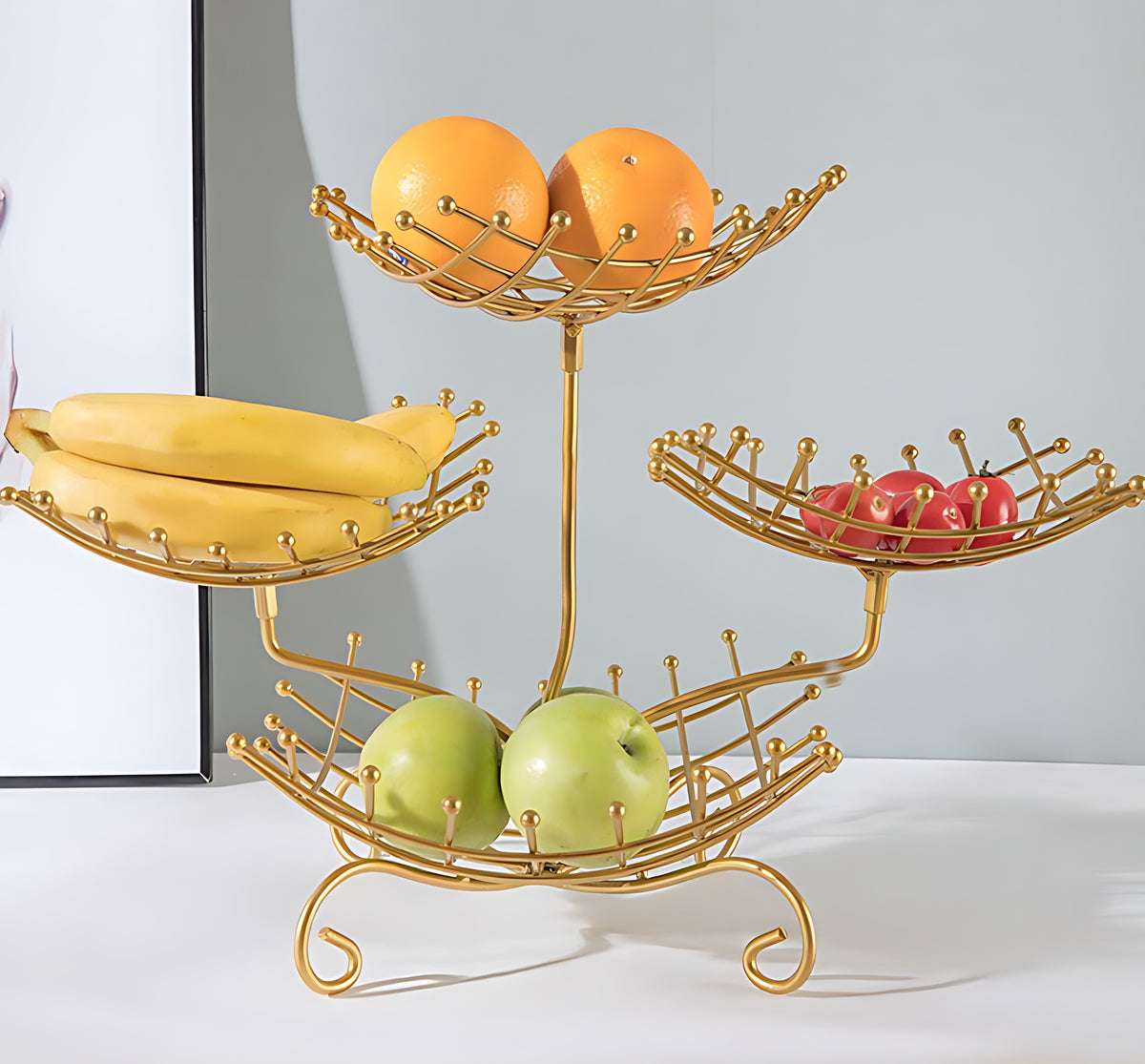 Multilayer Tray Grid Style Metal Fruit Basket Stand / Ruchi