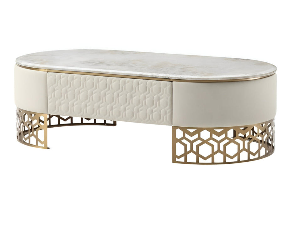 Modern Marble Coffee Table With Leather Upholstery / Ruchi 