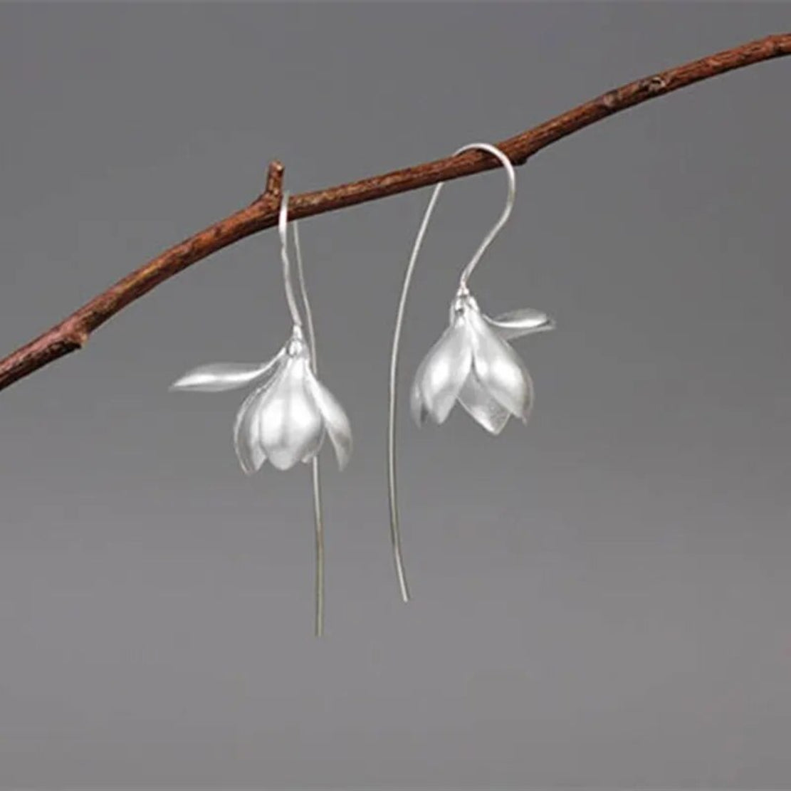 Magnolia Flower Design Metal Drop Earrings / Ruchi