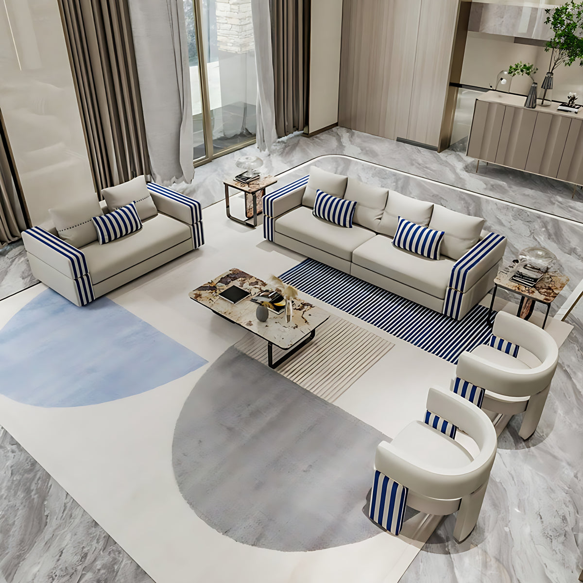 Modern Leather Living Room Sofa Set