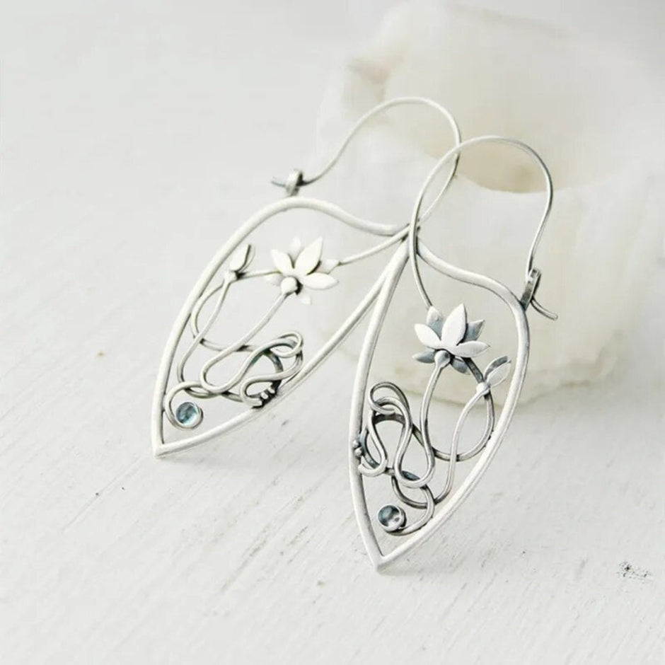 Lotus Flower Design Silver Metal Earrings / Ruchi