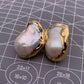 1 Pair Baroque White Pearl Gold Plated Stud Earrings / Ruchi