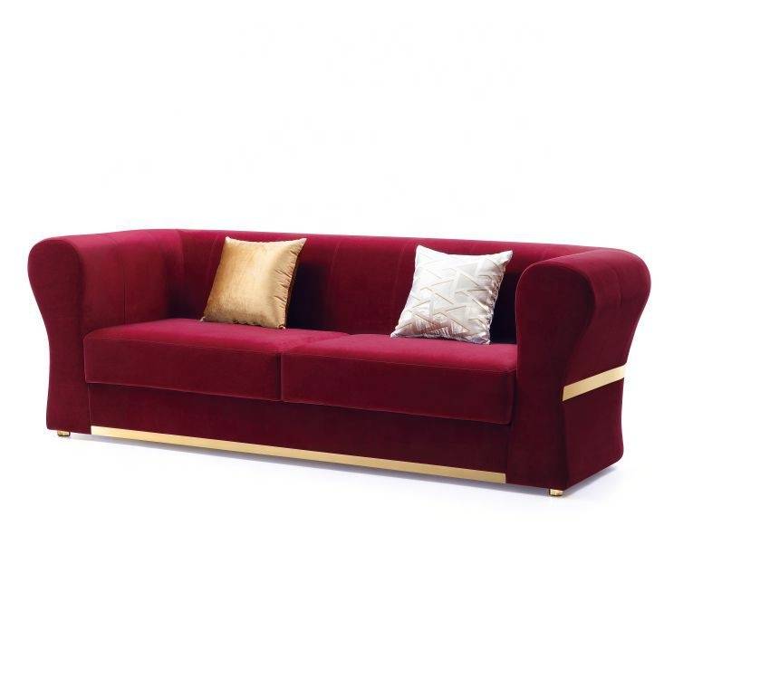 Minimalist Velvet Upholstered 3 Pcs Maroon Sofa Set / Ruchi