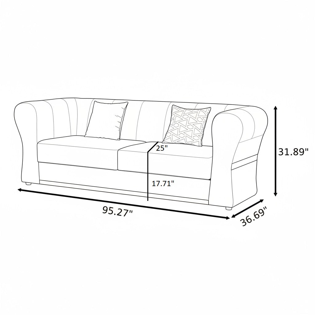 Minimalist Velvet Upholstered 3 Pcs Maroon Sofa Set