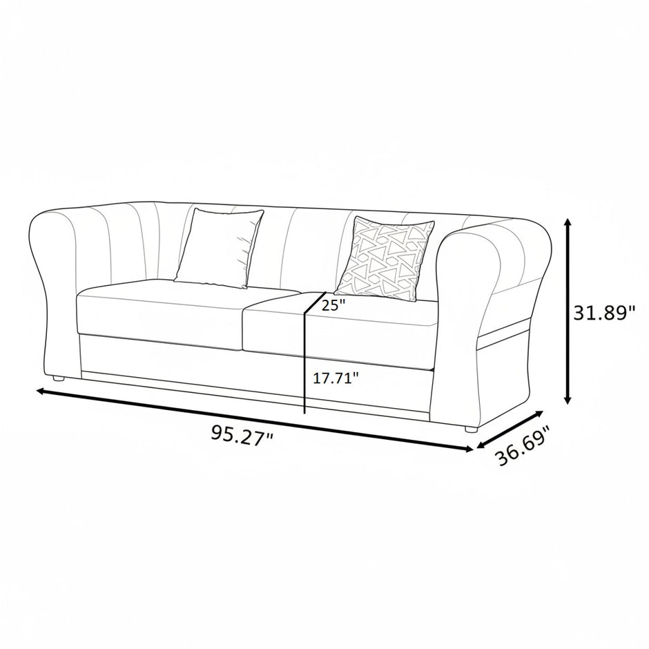 Minimalist Velvet Upholstered 3 Pcs Maroon Sofa Set