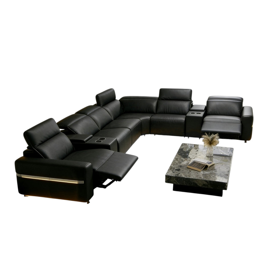 Power Reclining Leather Sectional Sofa With LED / Ruchi
