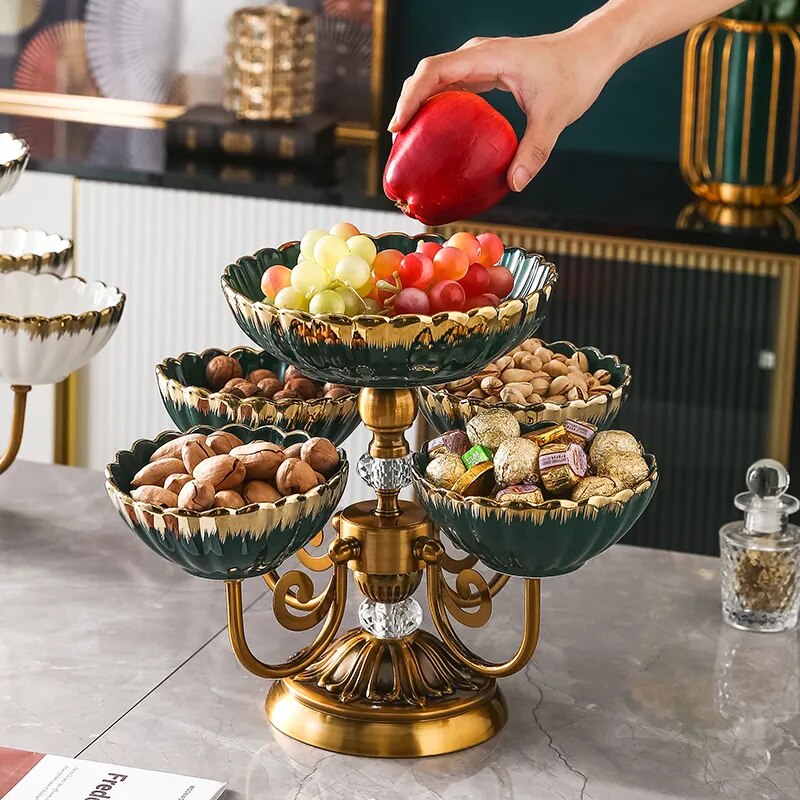Metal Fruit Stand With 2 Ceramic Bowls / Ruchi