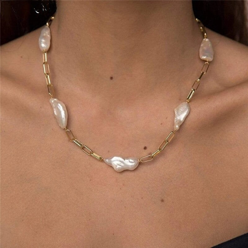 Brass Baroque Pearl Choker Necklace / Ruchi