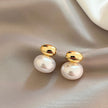 Bean Spliced White Pearl Metal Earrings / Ruchi