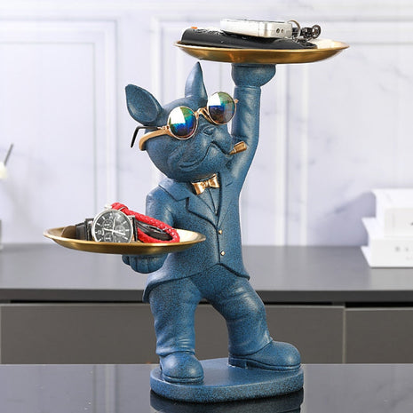Bulldog Resin Butler Statue With Tray / Ruchi