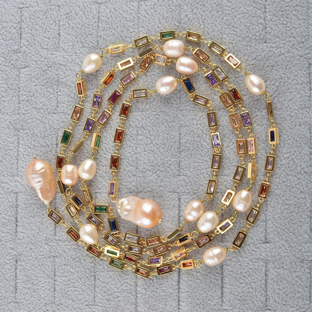 Colorful Stone Pink Pearl Necklace / Ruchi
