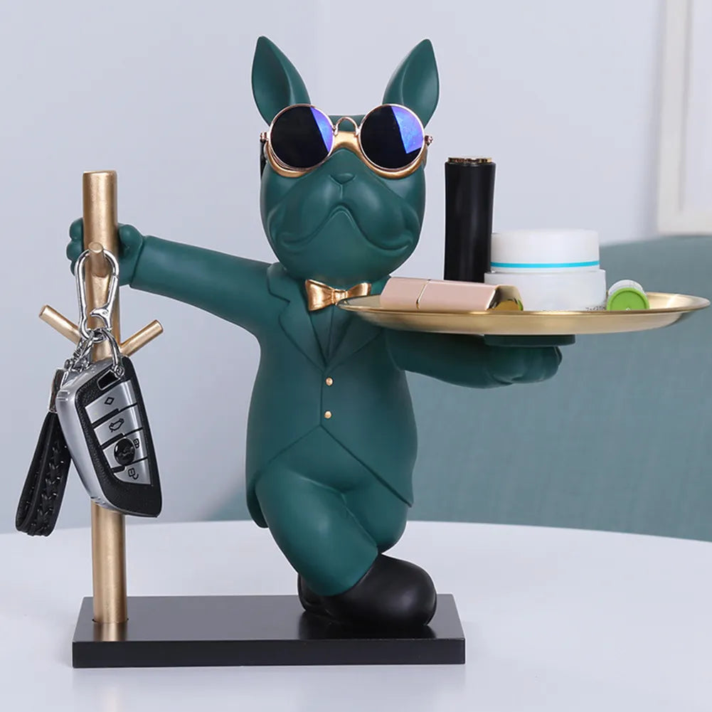 Bulldog Resin Statue With Metal Tray / Ruchi