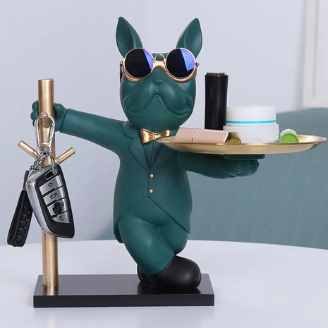 Bulldog Resin Statue With Metal Tray / Ruchi