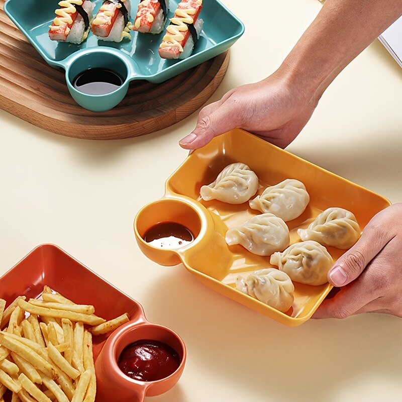 7 Inches Square Plastic Platter With Sauce Holder / Ruchi