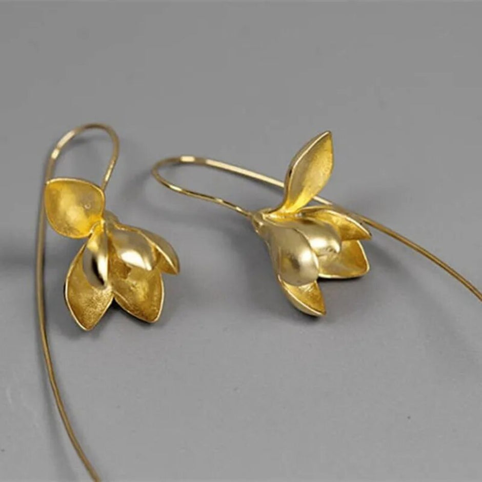 Magnolia Flower Design Metal Drop Earrings / Ruchi