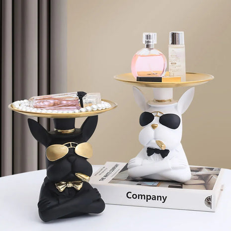 Charming Dog Statue With Metal Tray / Ruchi