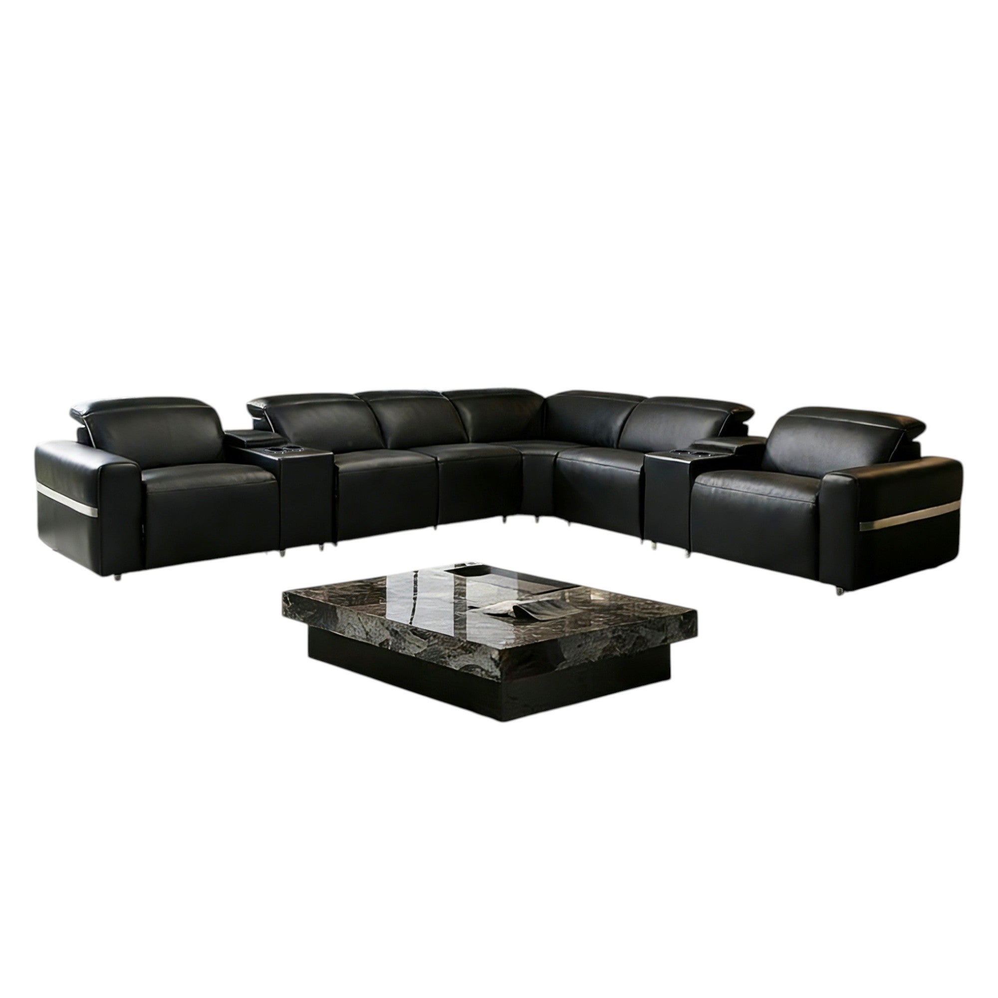 Power Reclining Leather Sectional Sofa With LED / Ruchi