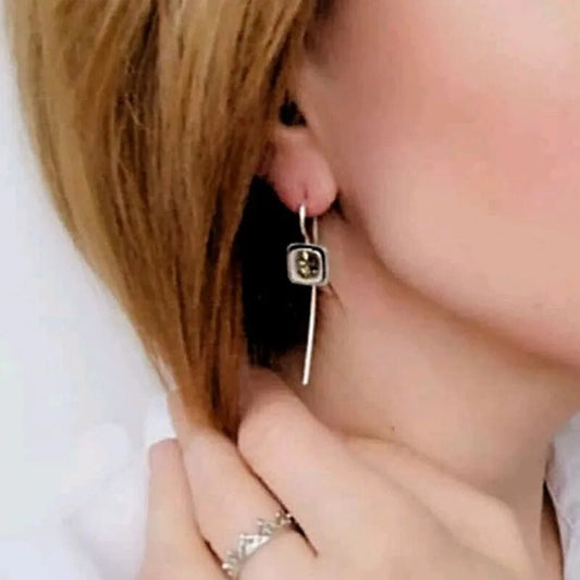 1 Pair Double Layer Square Pearl Metal Drop Earrings / Ruchi