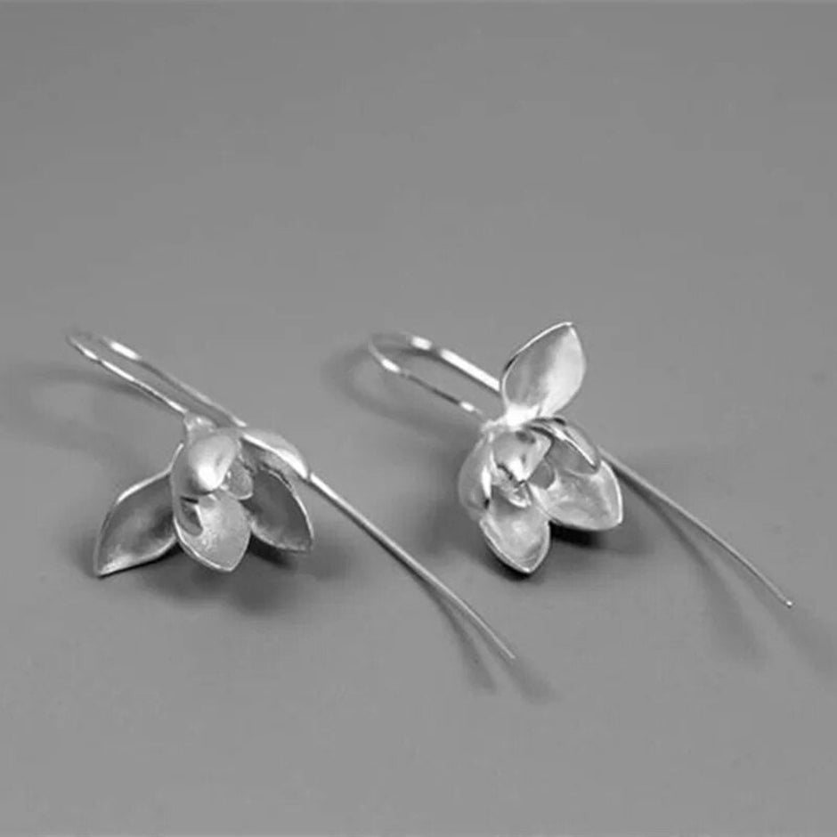 Magnolia Flower Design Metal Drop Earrings / Ruchi