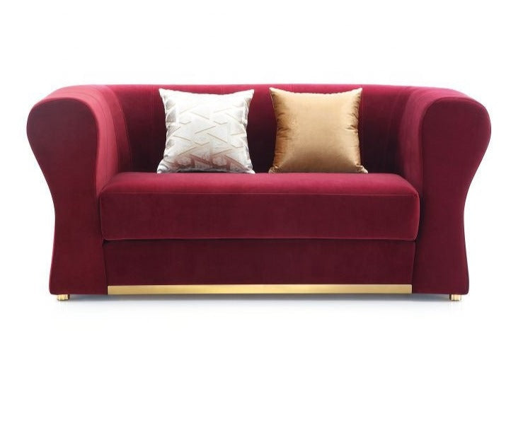 Minimalist Velvet Upholstered 3 Pcs Maroon Sofa Set / Ruchi