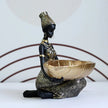 African Lady Resin Showpiece With Leaf Bowl / Ruchi