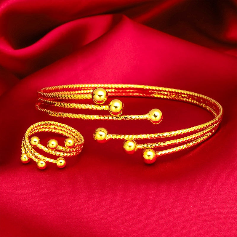 Golden Metal Cuff Bangle And Ring Set / Ruchi