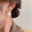 Bean Spliced White Pearl Metal Earrings / Ruchi