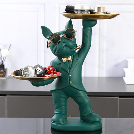 Bulldog Resin Butler Statue With Tray / Ruchi