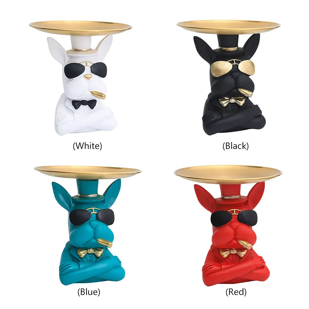 Charming Dog Statue With Metal Tray / Ruchi