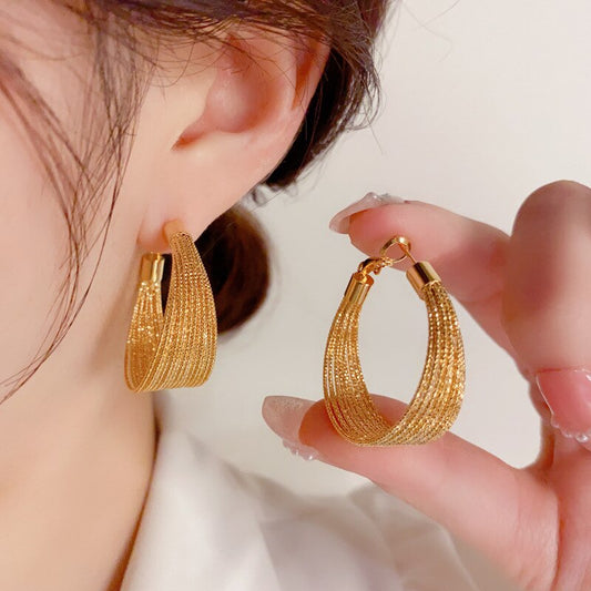 1 Pair Golden Wide Hoop Metal Drop Earrings / Ruchi