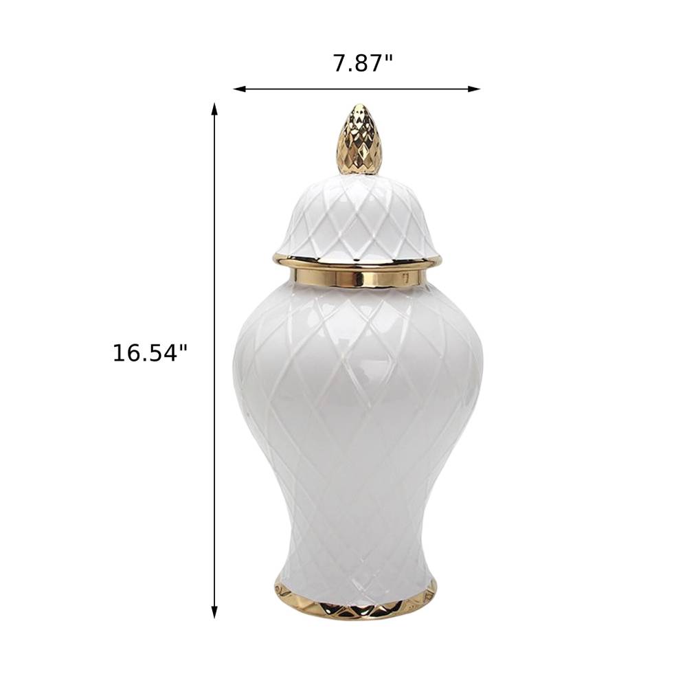 Ginger Jar Style Ceramic White Flower Vase With Lid / Ruchi