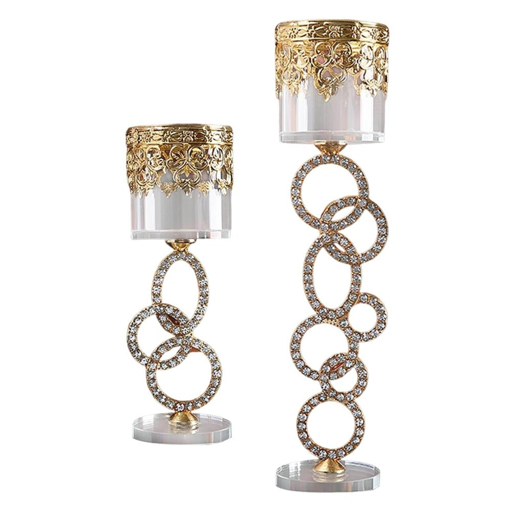 Antiquated Multi Ring Design Glass Crystal Candle Holder / Ruchi