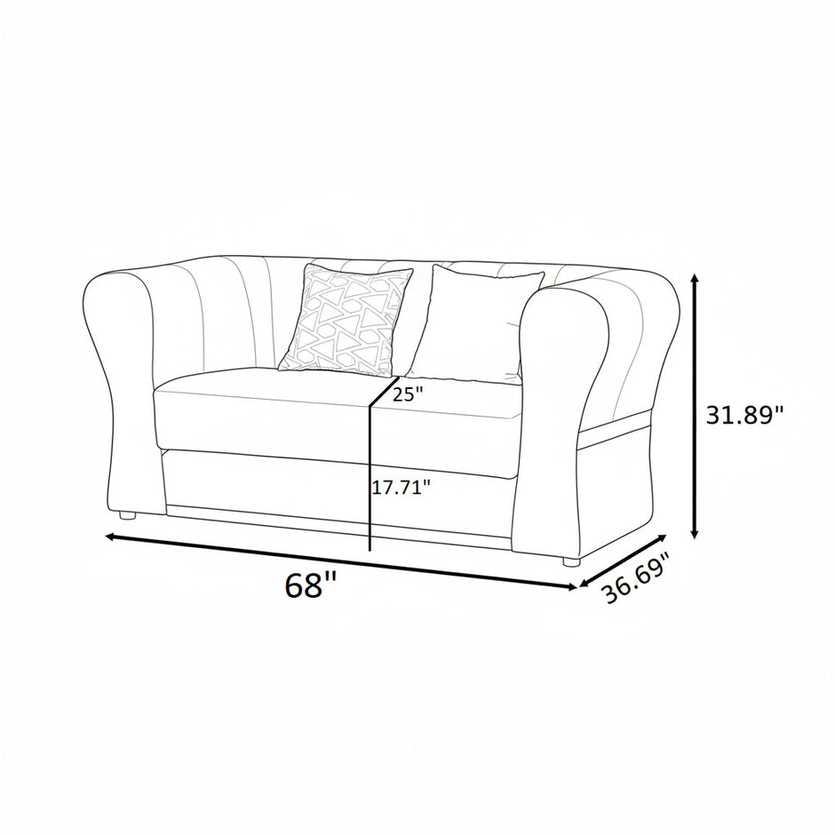 Minimalist Velvet Upholstered 3 Pcs Maroon Sofa Set