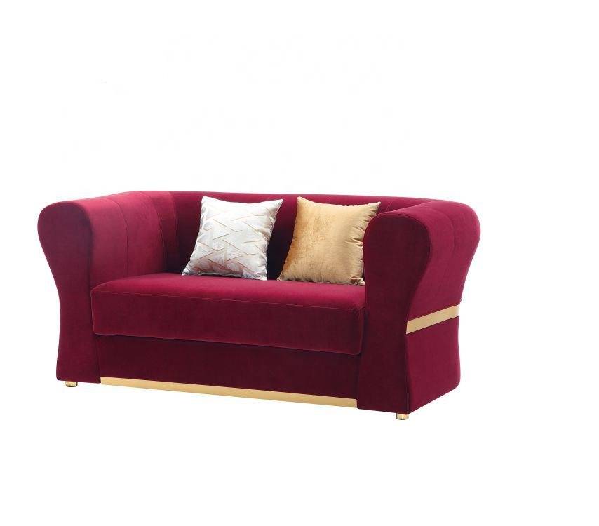 Minimalist Velvet Upholstered 3 Pcs Maroon Sofa Set / Ruchi