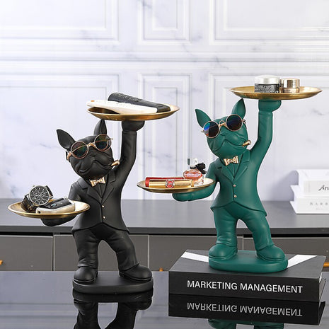 Bulldog Resin Butler Statue With Tray / Ruchi