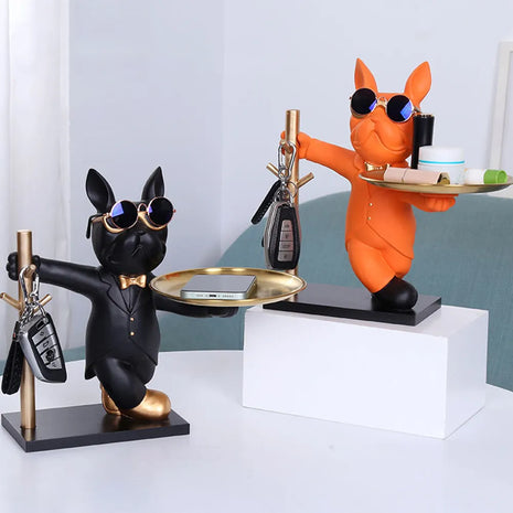 Bulldog Resin Statue With Metal Tray / Ruchi