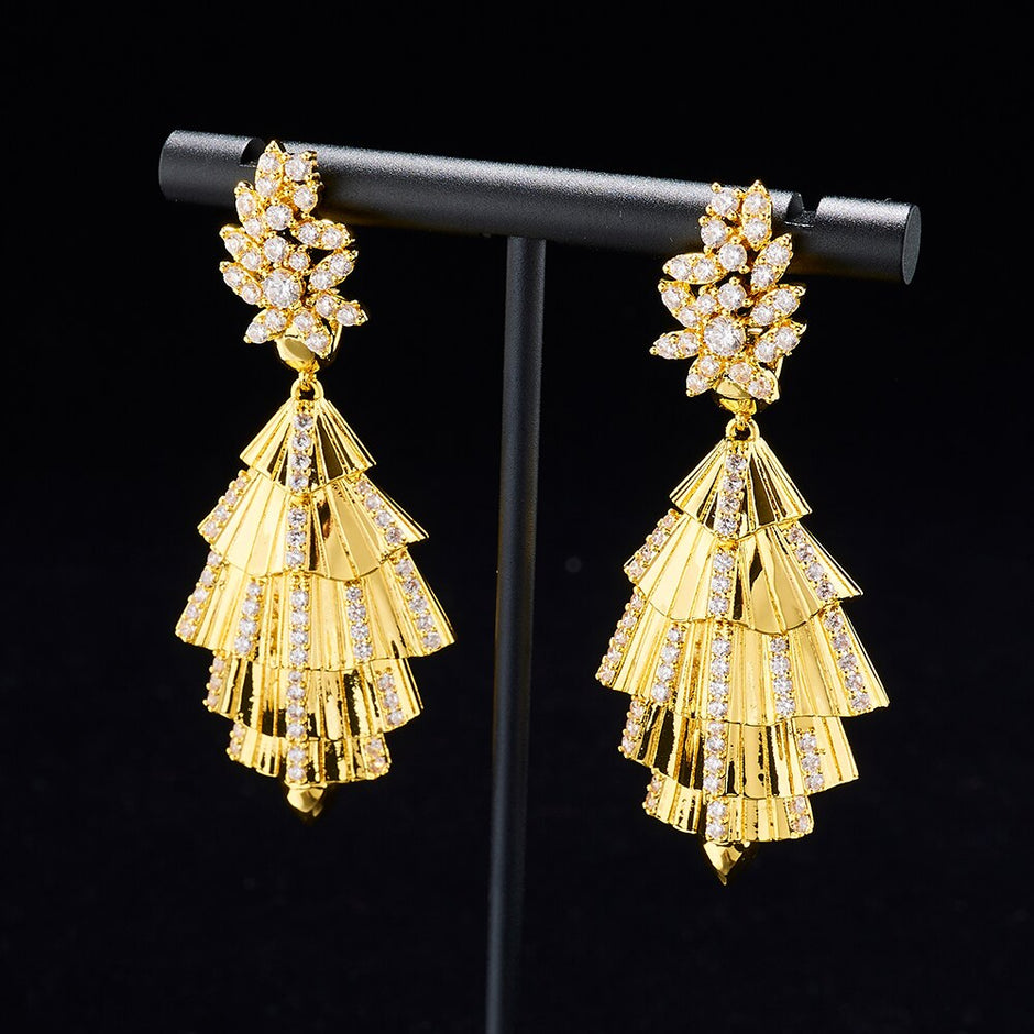 Zirconia Dangle Drop Metal Earrings / Ruchi