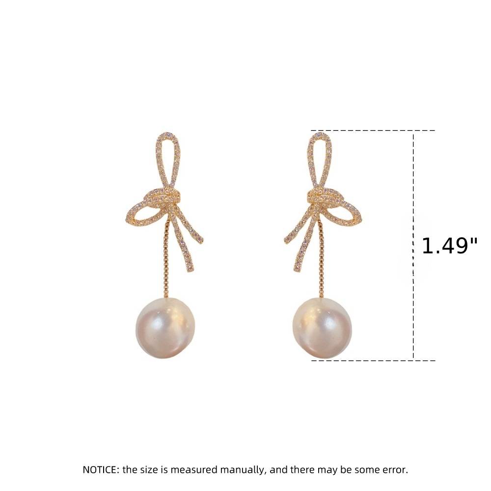 1 Pair Golden Bowknot Pearl Zirconia Metal Earrings