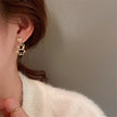 Faux Pearl Teddy Pendant Metal Earrings / Ruchi