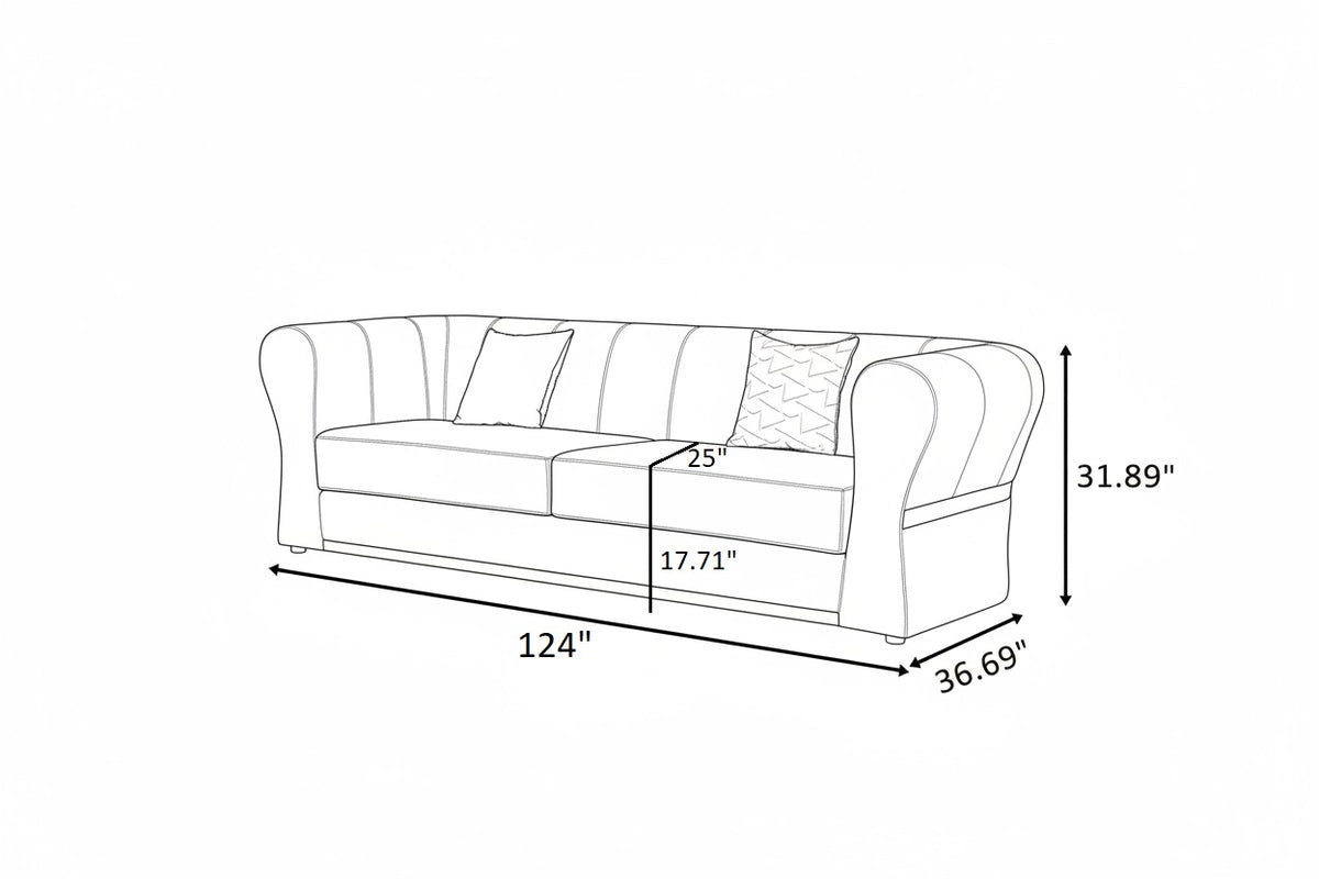 Minimalist Velvet Upholstered 3 Pcs Maroon Sofa Set