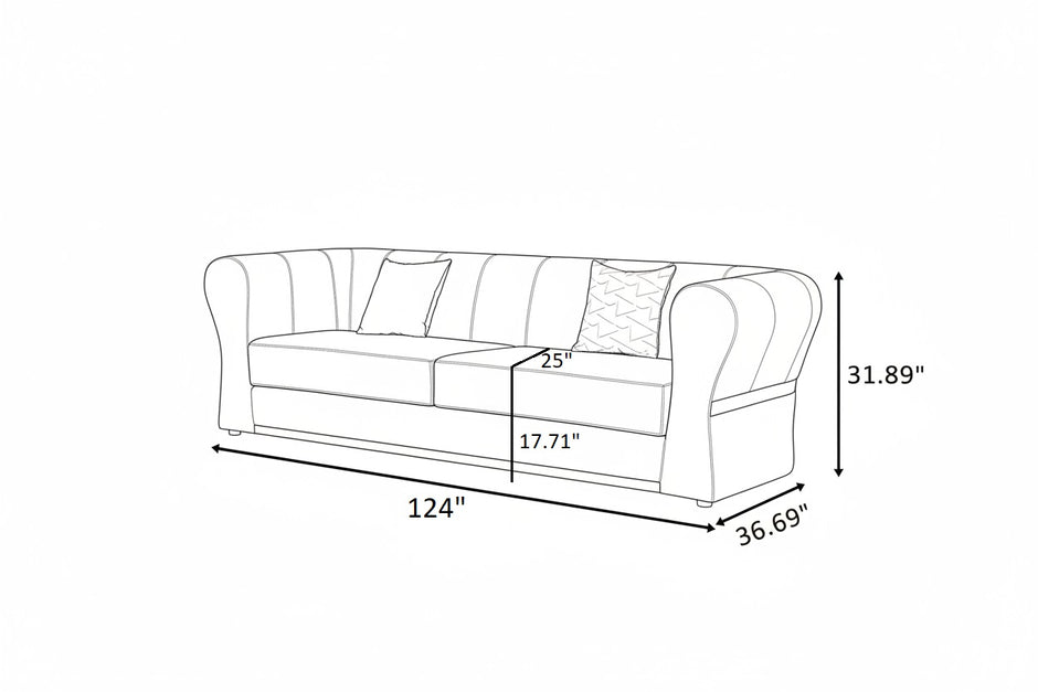 Minimalist Velvet Upholstered 3 Pcs Maroon Sofa Set