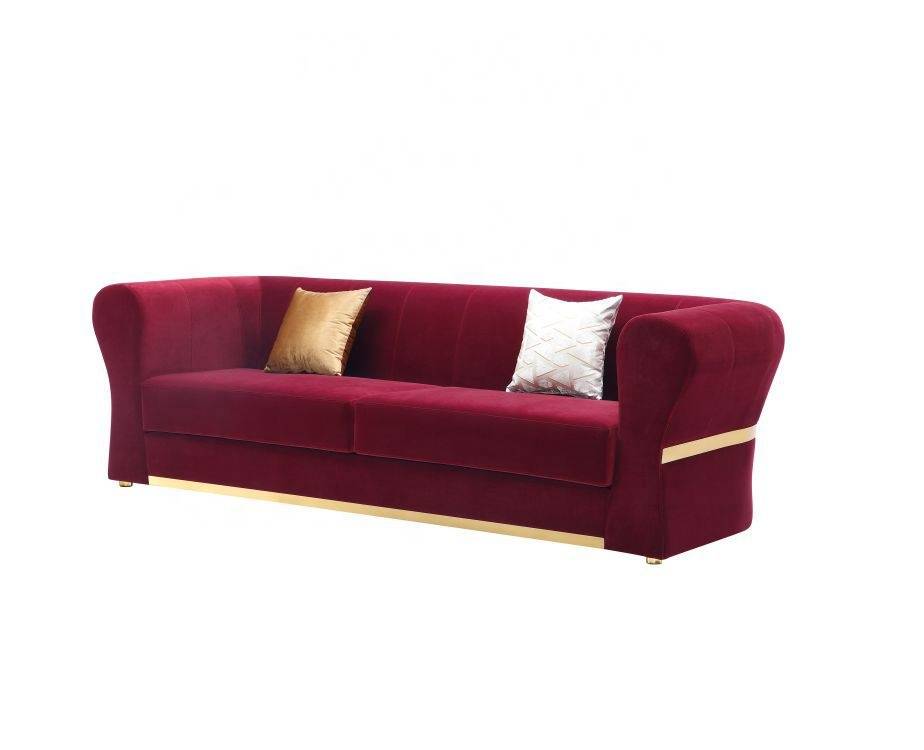 Minimalist Velvet Upholstered 3 Pcs Maroon Sofa Set / Ruchi
